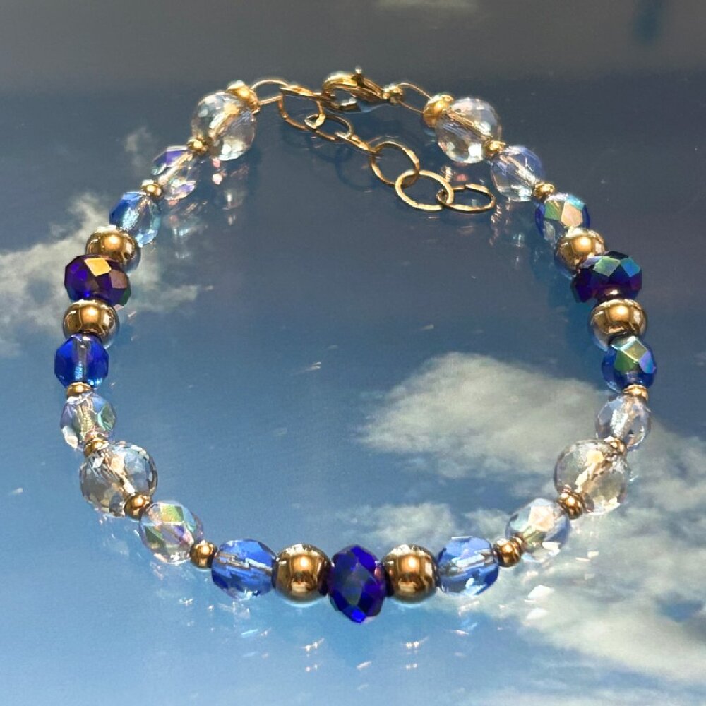 Sapphire Blue & Clear Glass Bead Bracelet